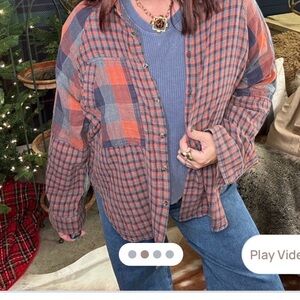 easel Plaid Button-Up in Orange and Blue- NWT